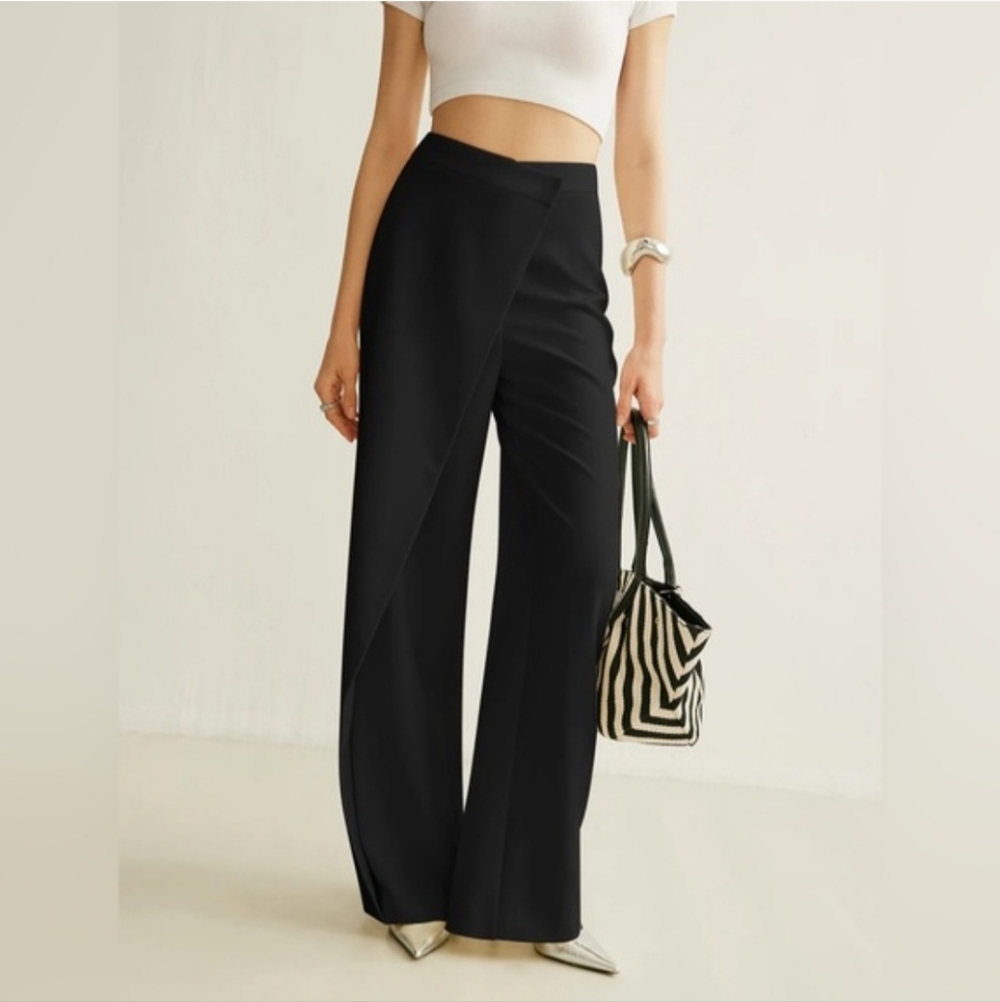 Commense Asymmetrical Cross Wrap High Waist Pants Black Size XS NWT